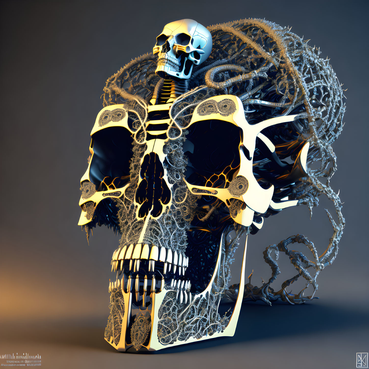 Stylized skull with intricate patterns on gradient background