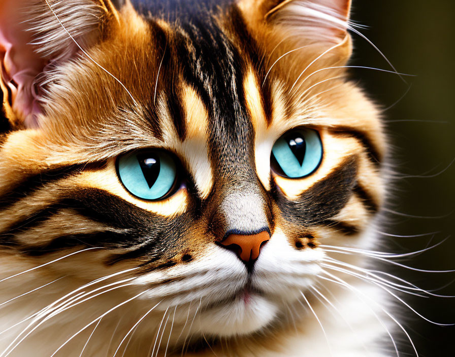 Striking Cat with Turquoise Eyes and Striped Fur