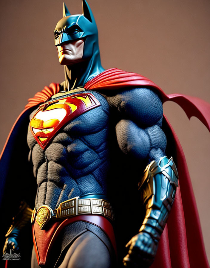 Muscular superhero with Batman's cowl and Superman's emblem on chest