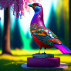 Colorful bird sculpture in vibrant park setting