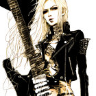 Blonde animated character with guitar in black leather outfit