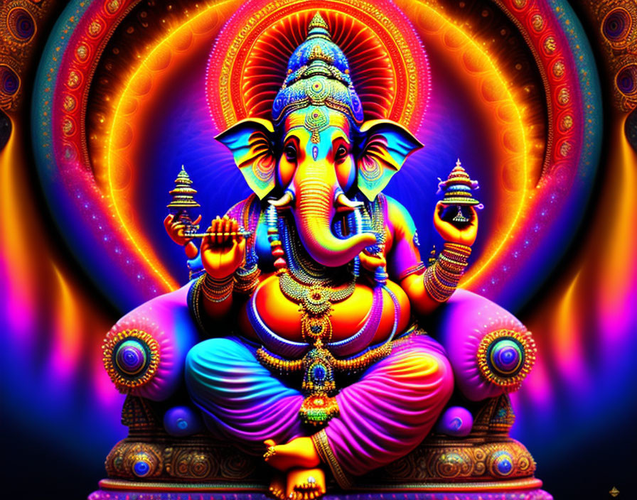 Vibrant Lord Ganesha Illustration in Lotus Pose