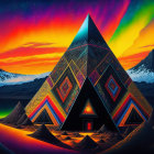 Colorful geometric pyramid in vibrant digital artwork