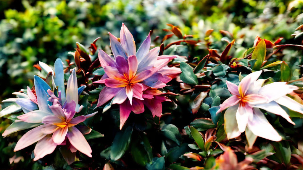 Colorful Pink and Yellow Flowers with Green Foliage in Garden