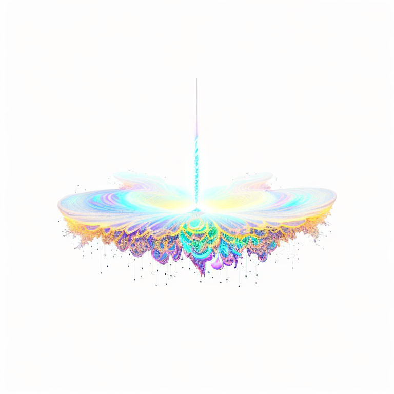 Vibrant fractal butterfly with glowing center on white background