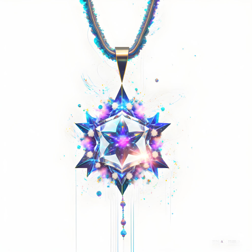 Star-Shaped Pendant Necklace with Blue and Purple Hues on White Background