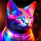 Colorful Cosmic Cat Art with Rainbow Colors and Celestial Elements