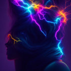 Colorful digital artwork of female profile with cosmic and liquid effects