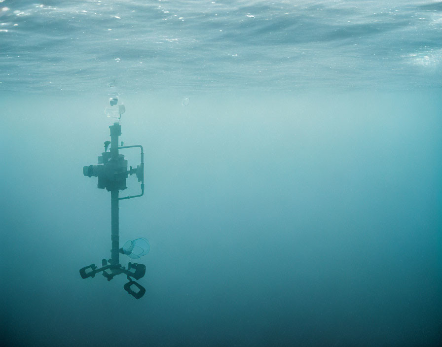 Diverse sensors on underwater equipment in blue ocean