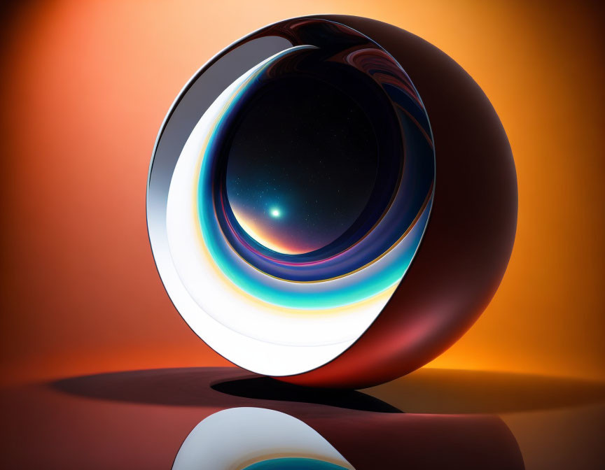 Reflective spherical object on orange gradient background with loop effect