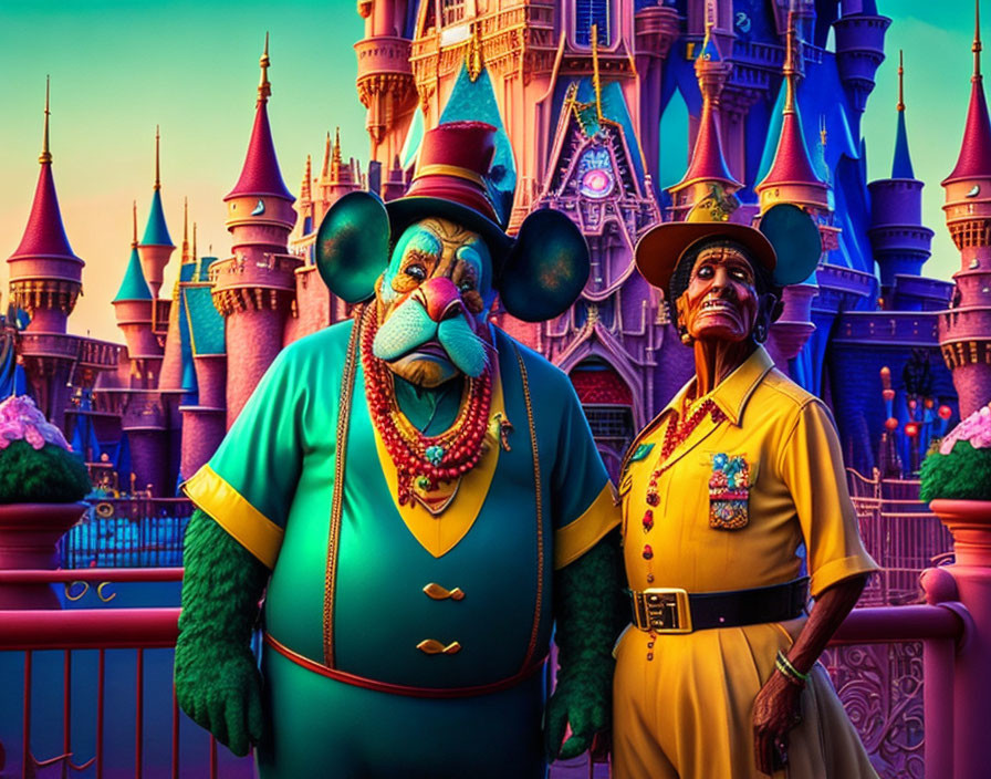 Colorful Fairytale Castle with Clown and Bandleader Characters