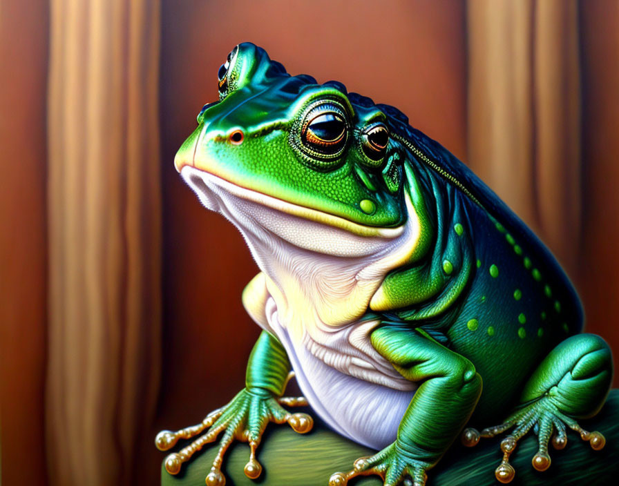 Detailed image of green frog with striking eyes and shiny skin