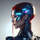 Detailed Female Humanoid Robot with Cybernetic Neck & Glowing Blue Eyes