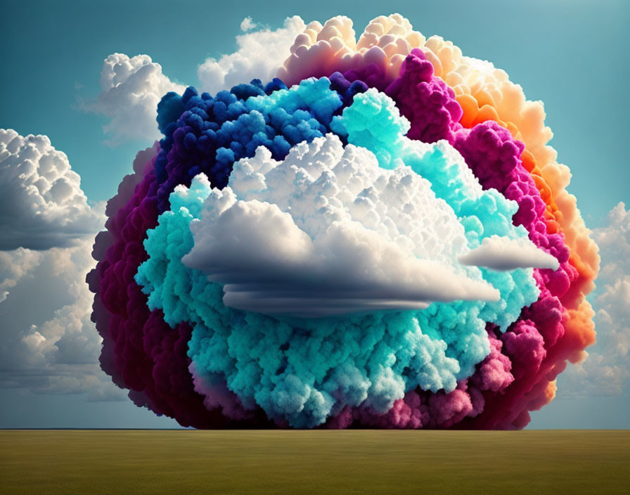 Colorful Pastel Cloud Explosion Over Blue Sky Horizon