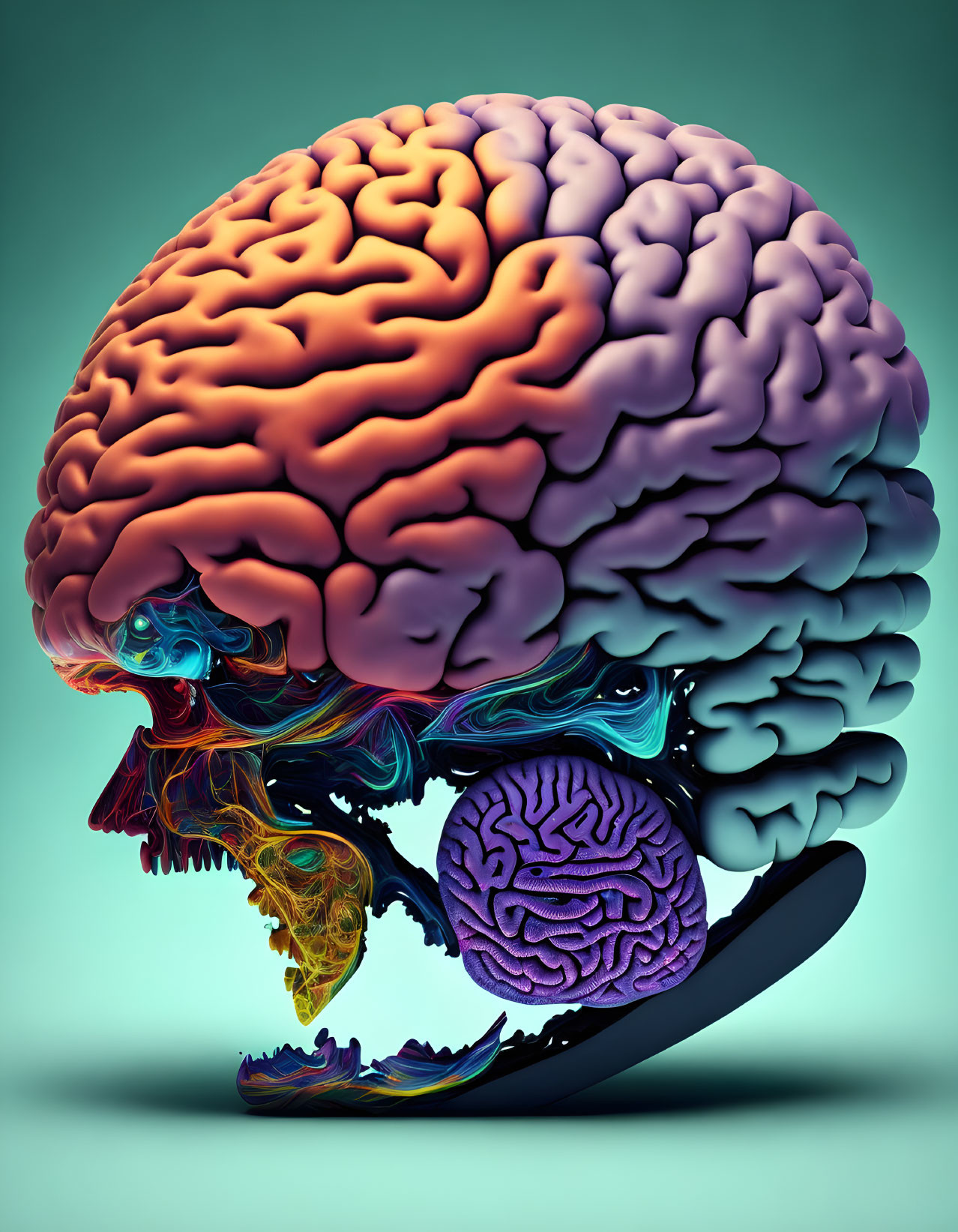 Vibrant artistic representation of a melting human brain