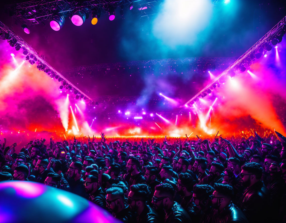 Colorful concert scene with vibrant crowd and stage lights