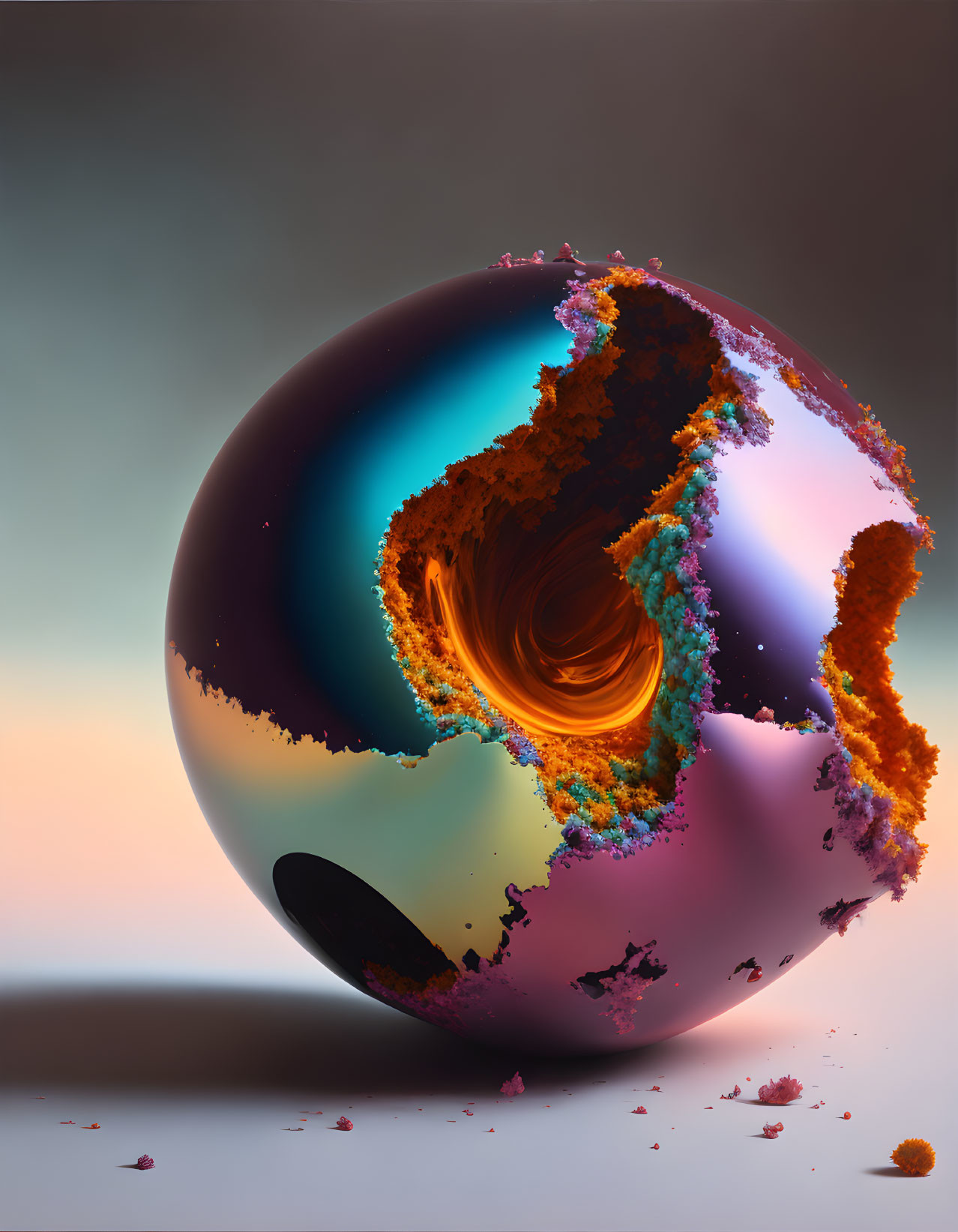 Colorful Marbled Hollow Sphere with Glossy Finish