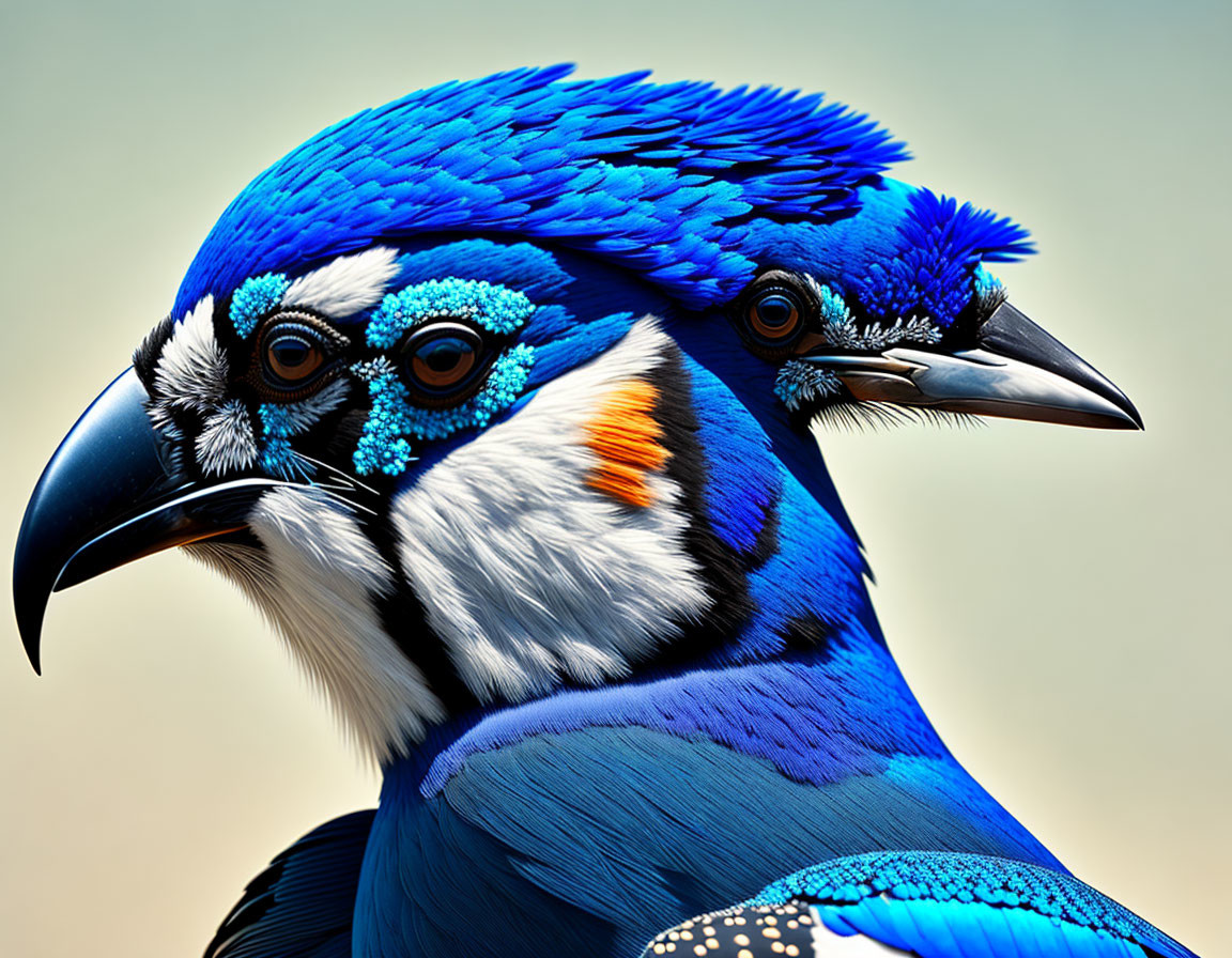 Colorful bird with vibrant blue feathers and sharp beak.