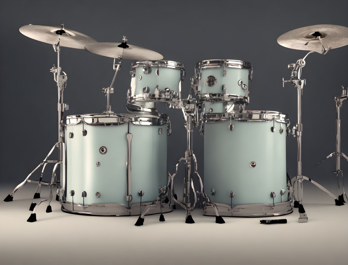 3D render of drum set with snare, toms, hi-hat, and cymb