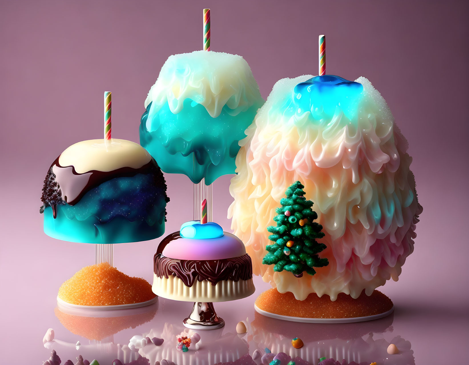 Colorful Candy Apples Displayed on Purple Background