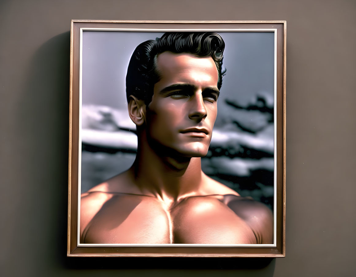 Stylized portrait of muscular man in classic setting