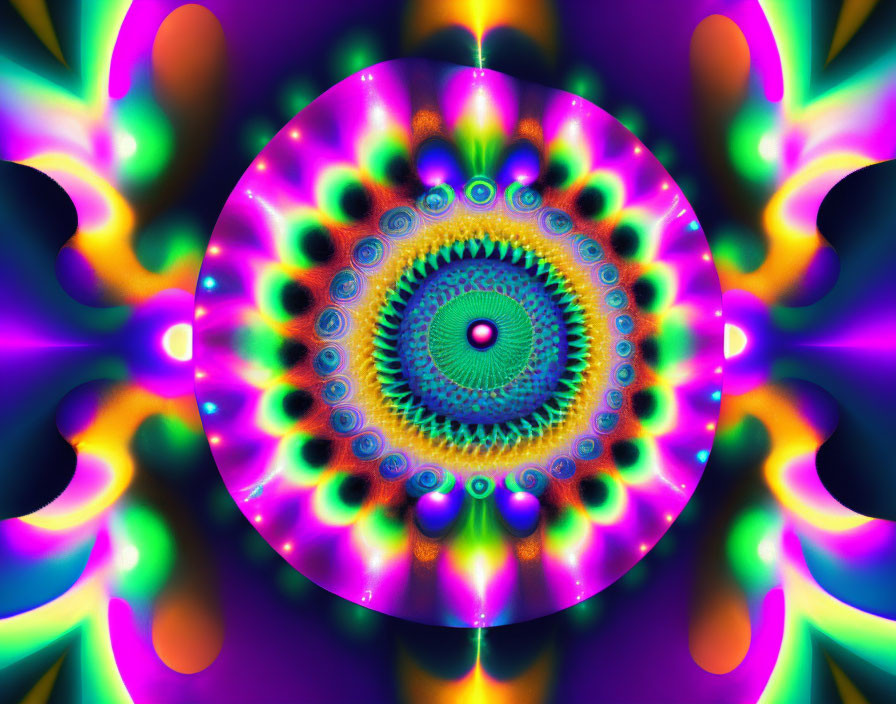 Colorful Psychedelic Pattern with Neon Fractal Designs