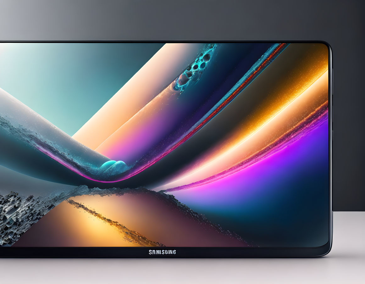 Samsung tablet close-up: vibrant abstract wallpaper with glass-like texture