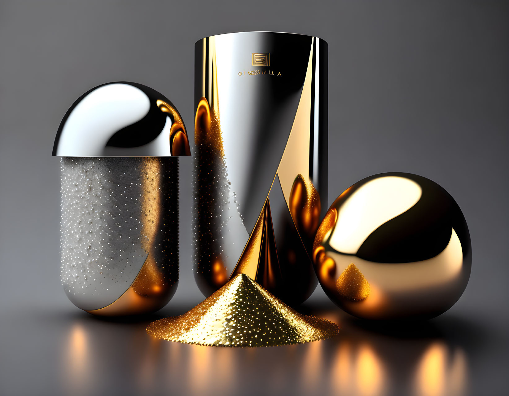 Luxury Gold and Black Cosmetic Containers with Shimmering Particles