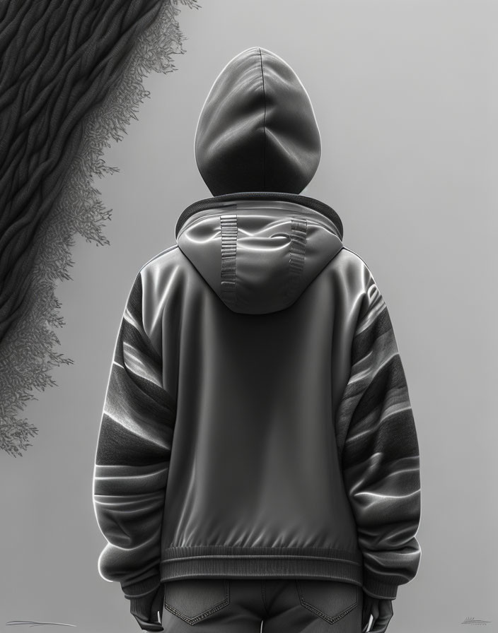 Person in Black Hoodie Standing Against Grey Background