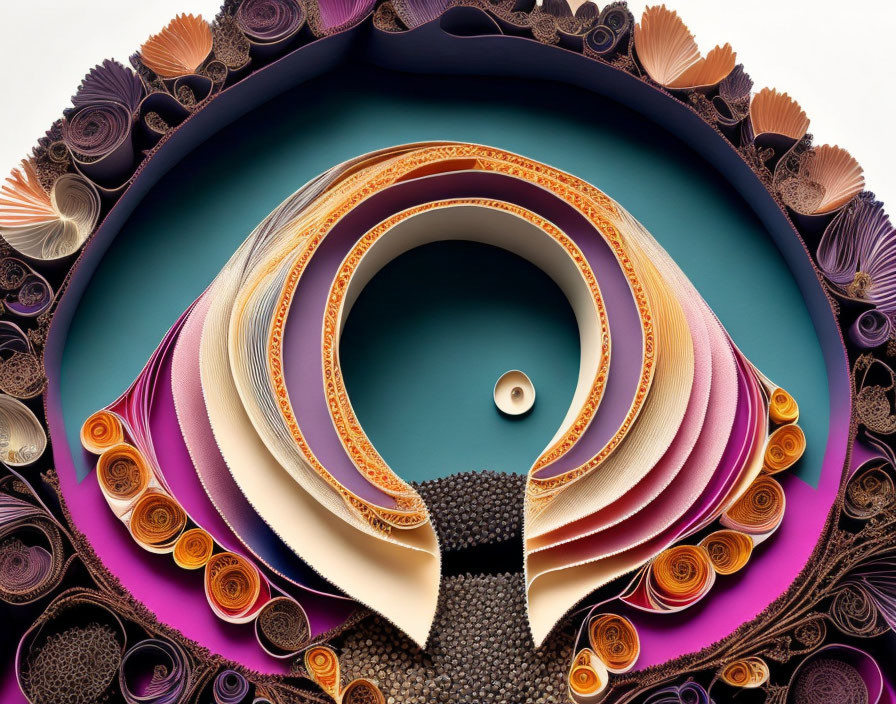 Intricate Quilled Paper Art: Purple, Orange, Cream Spirals