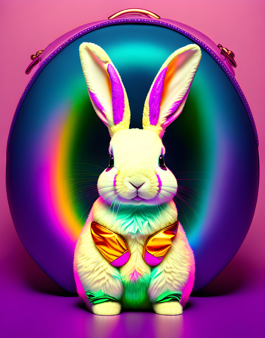 Colorful Stylized Rabbit Artwork with Sunglasses on Psychedelic Background