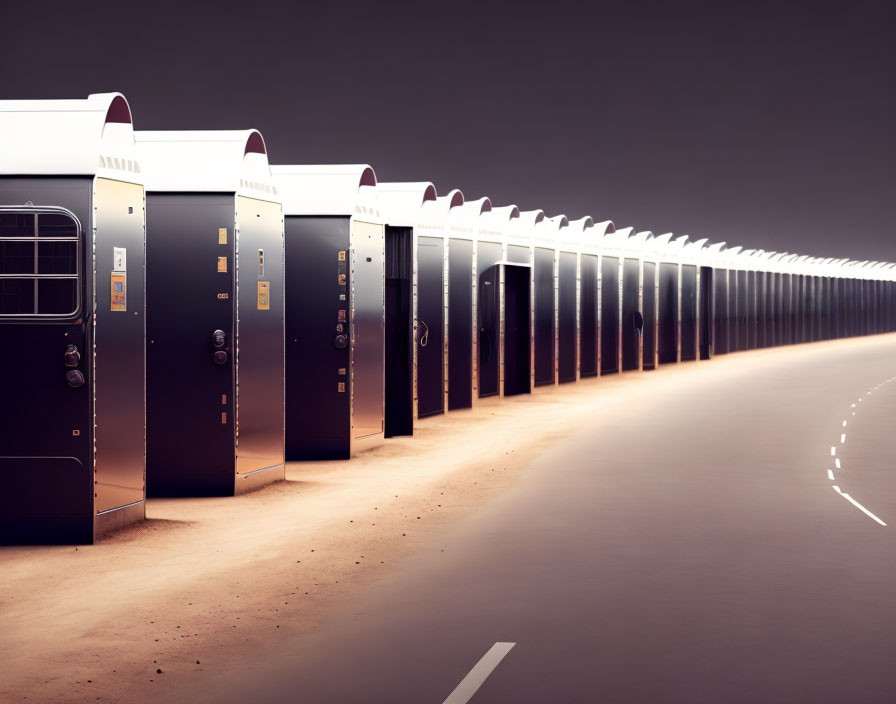 Modern vending machines with digital displays under ambient lighting