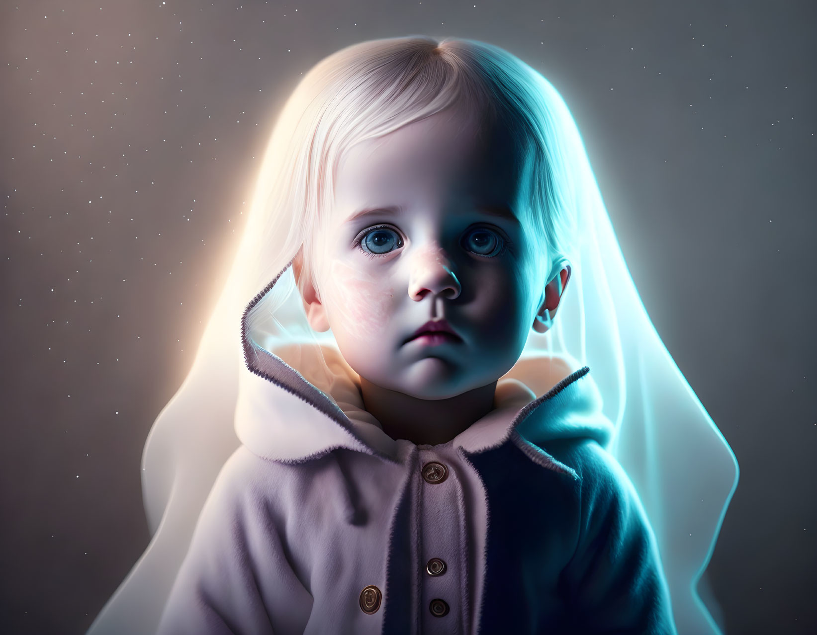 Blond-Haired Toddler in Hooded Coat with Piercing Blue Eyes