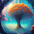 Fantastical tree digital artwork with coral-like branches under blue light