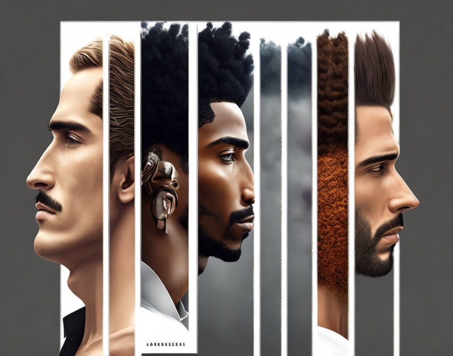 Diverse Men's Portraits with Varied Hairstyles & Facial Hair