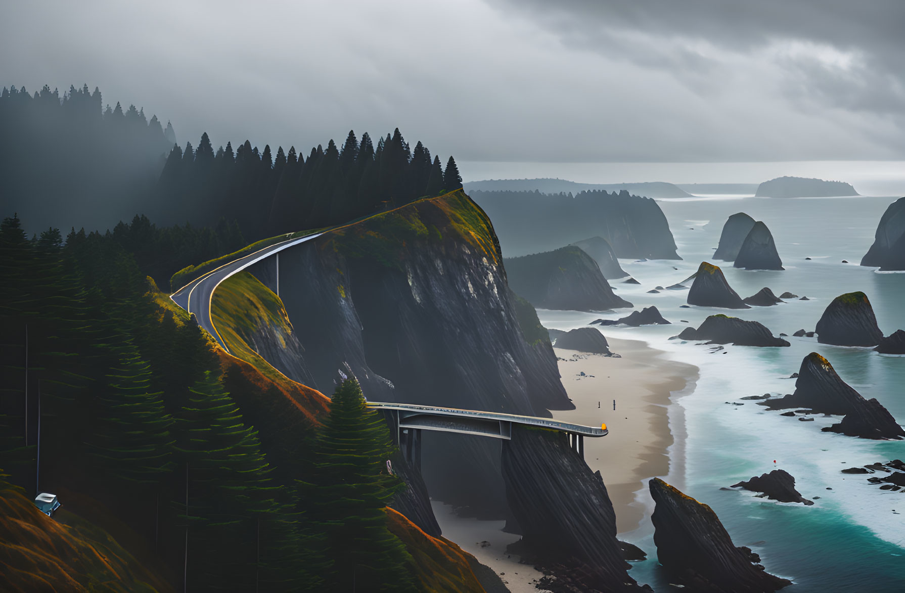 Dramatic Coastal Landscape with Winding Road