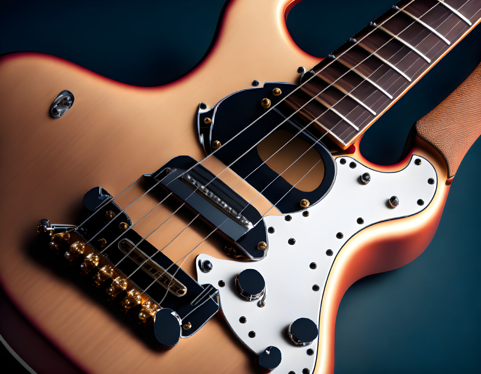 Sunburst Electric Guitar Close-Up on Blue Background