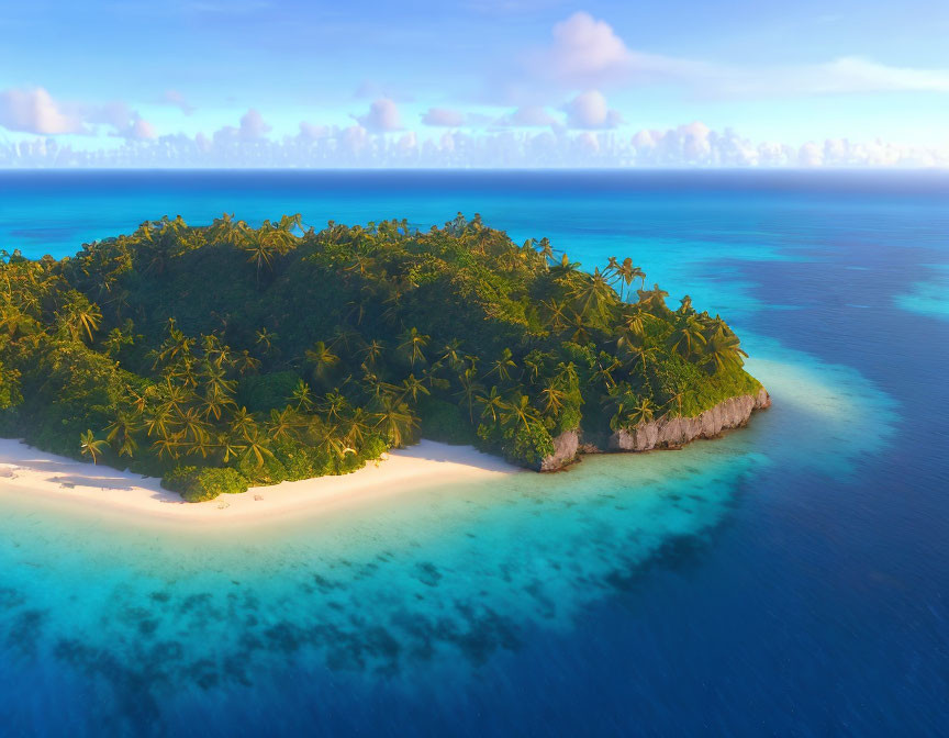 Tropical Island with Turquoise Water and White Sandy Beach at Sunrise