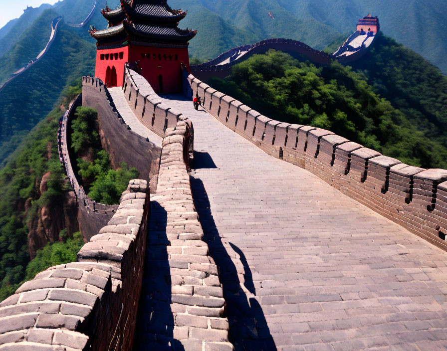 Great Wall of China winding watchtowers in lush green landscape