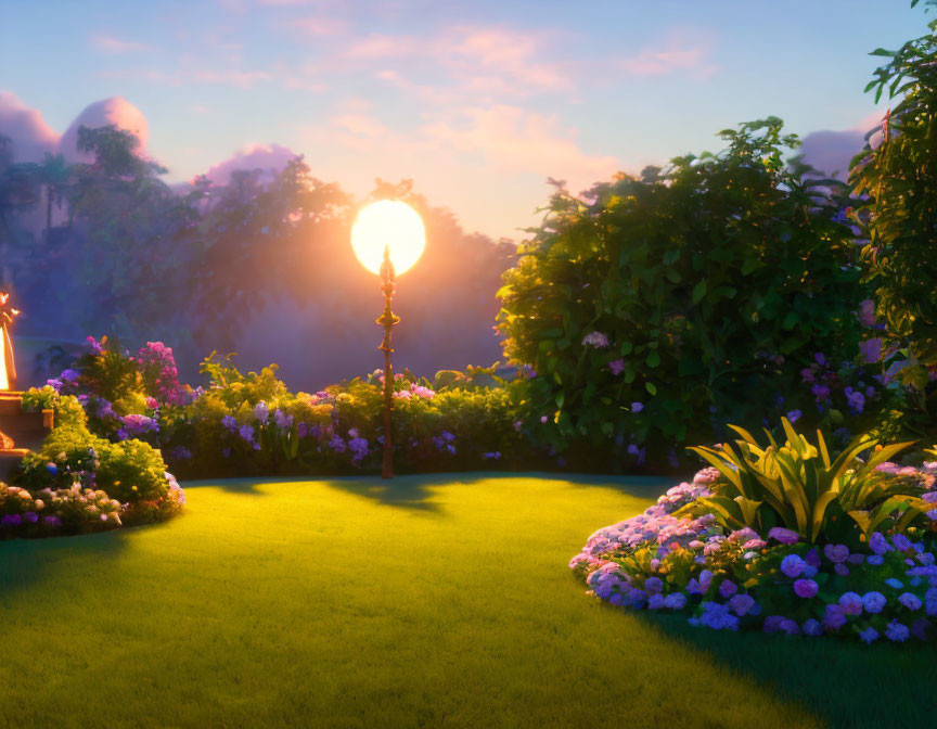 A Serene Morning in a Manicured Garden