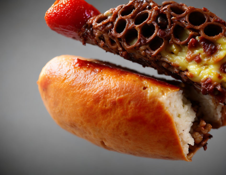 Chocolate and Strawberry Topped Hot Dog on Bun