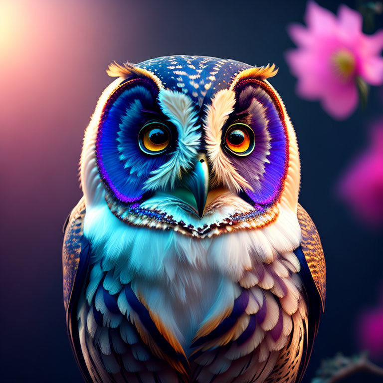 Colorful Owl Digital Illustration with Intricate Patterns and Vibrant Hues