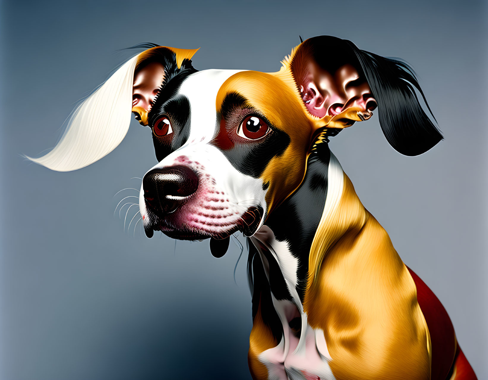 Vibrant digital artwork of a stylized dog with dramatic lighting