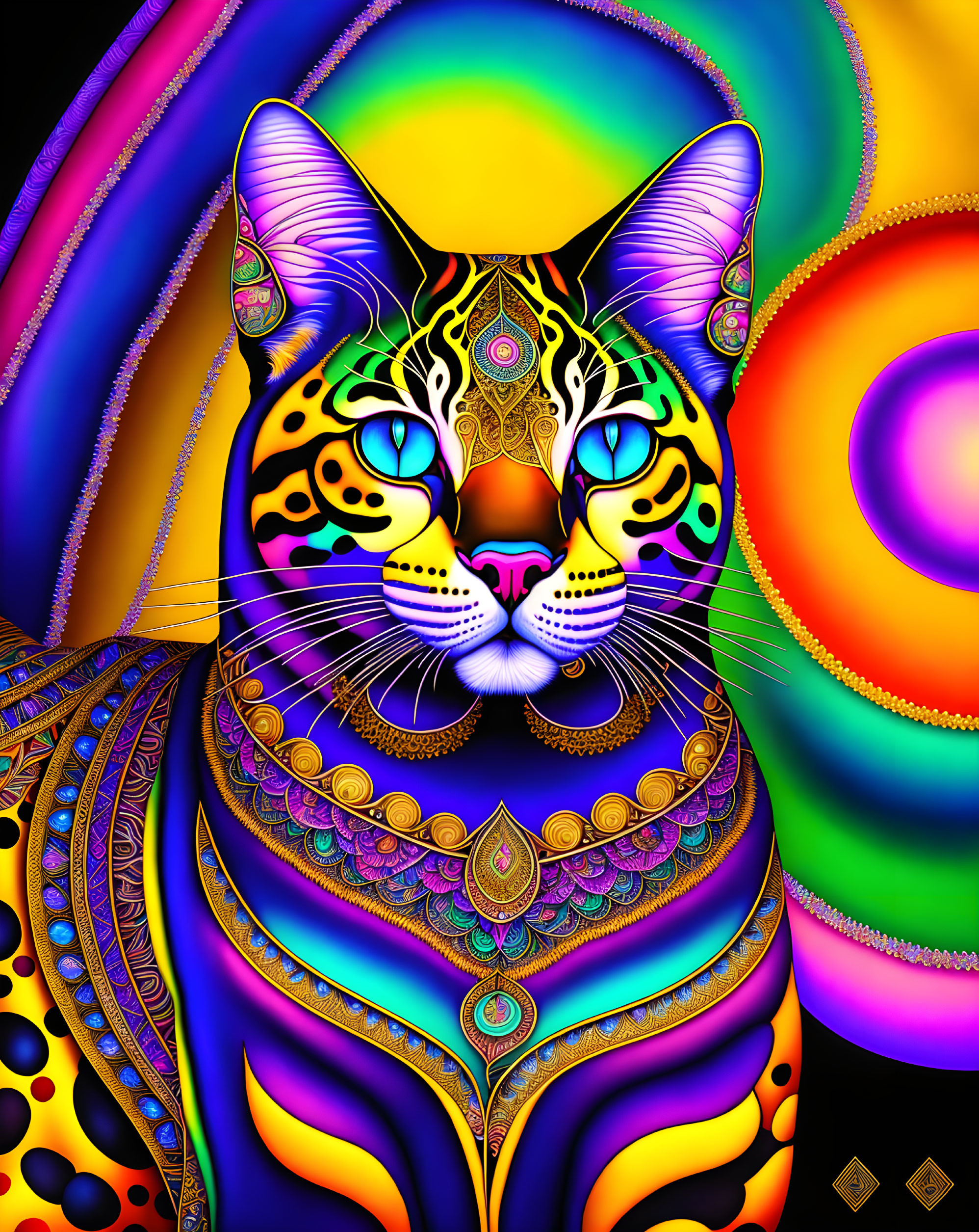 Colorful Patterned Leopard in Psychedelic Swirling Backgrounds