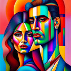 Colorful Abstract Body Paint Portrait Against Warm Backdrop