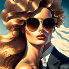 Blond-Haired Woman in Sunglasses on Blue Background