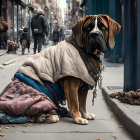 Colorful Dogs in City Scene with Confetti