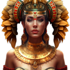 Elaborate Golden Jewelry and Lotus Flower Headdress on Woman