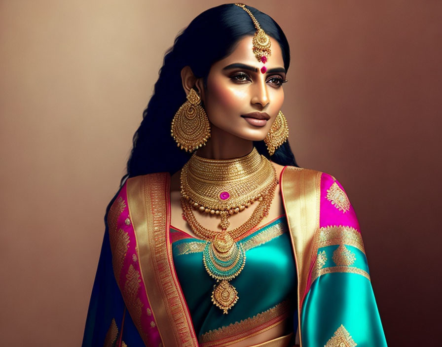 Traditional Indian Attire Woman Illustration with Intense Gaze