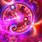 Colorful Psychedelic Cosmic Scene with Swirling Patterns and Celestial Bodies
